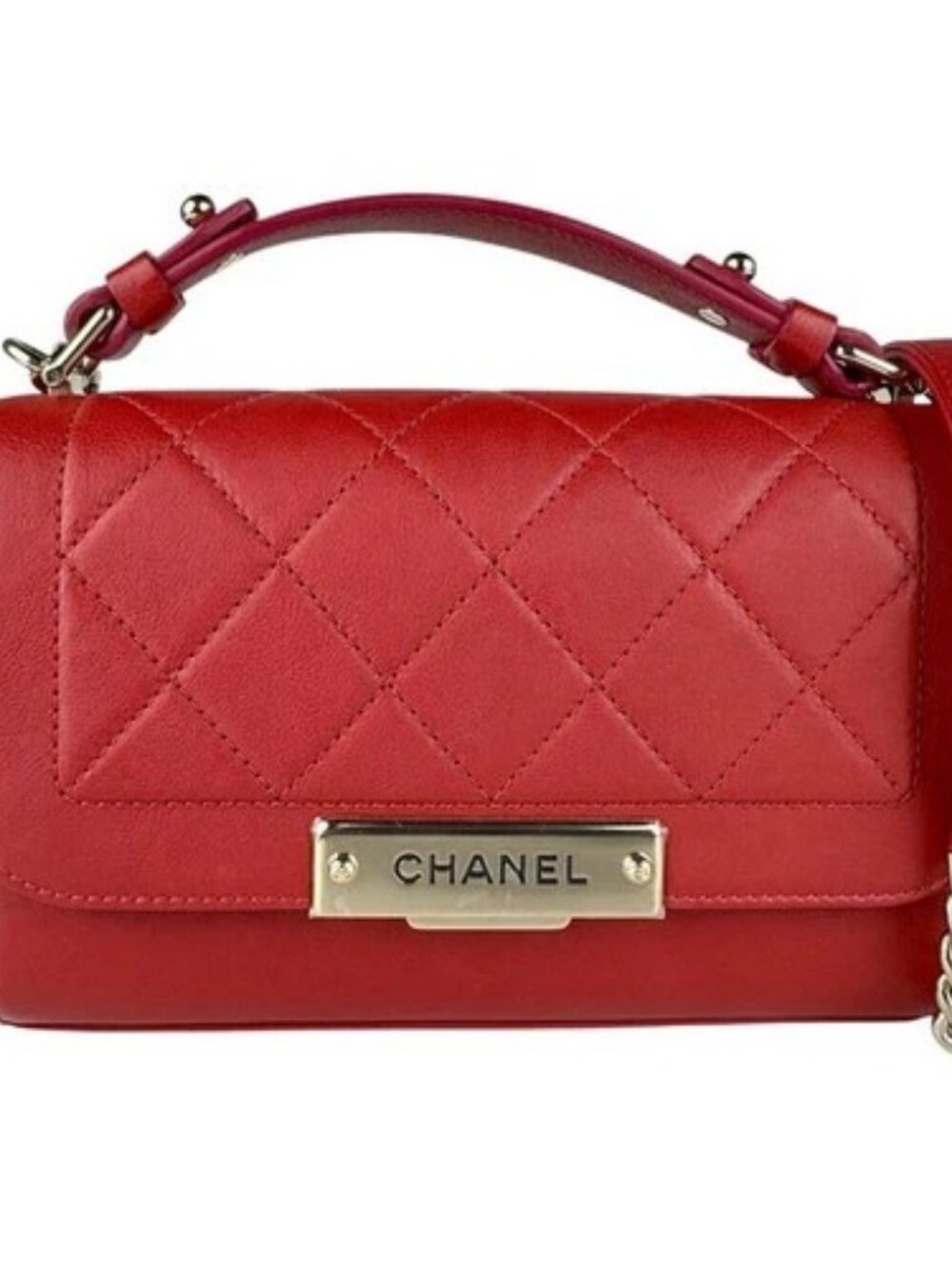 Auth CHANEL Handbag Shoulder Bag Red/Gold Leather/Metal - z9084